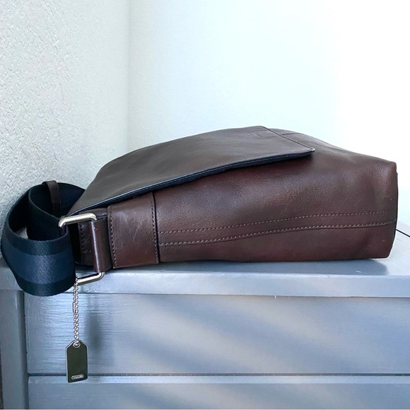 Coach Messenger Bag Mahogany Brown Leather with Woven Crossbody Strap - Picture 5 of 13